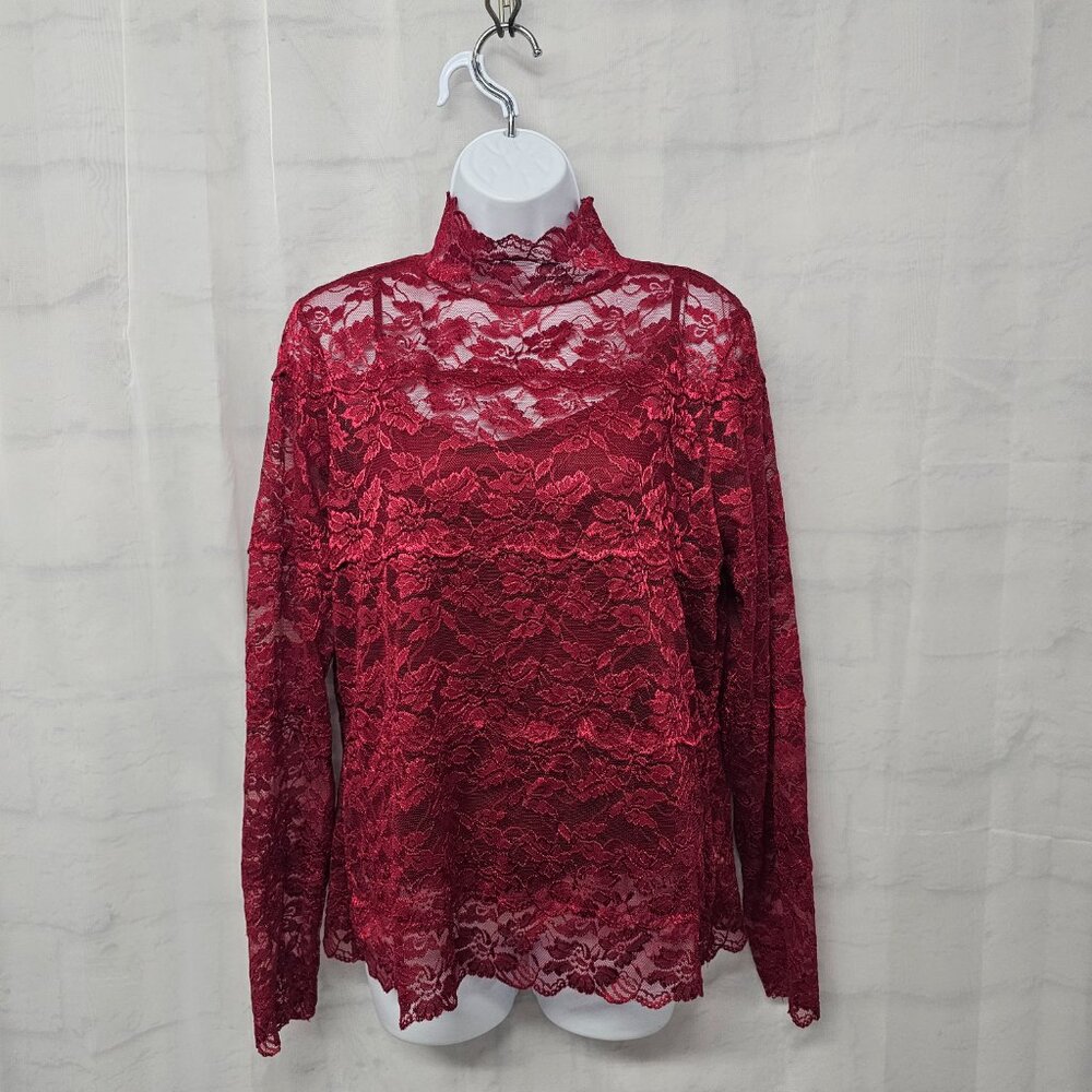 Apt 9 Blouse Red Lace Floral Goth Whimsigoth Dark Fairy Indie Grunge L - Picture 2 of 13